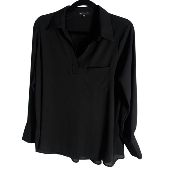 Pieione, Size Small, Black Split Neck Blouse, Minimalist, Relaxed Fit, Flowy - Picture 1 of 5